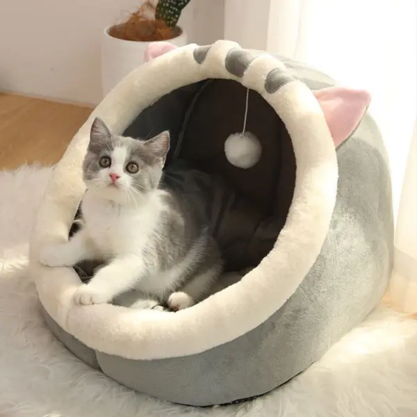 yoyopet Pet Bed ที่นอนสัตว์เลี้ยง เบาะนอน เตียงแมว โดมแบบกึ่งปิด นุ่มสบาย ด้านล่างมีกันลื่น